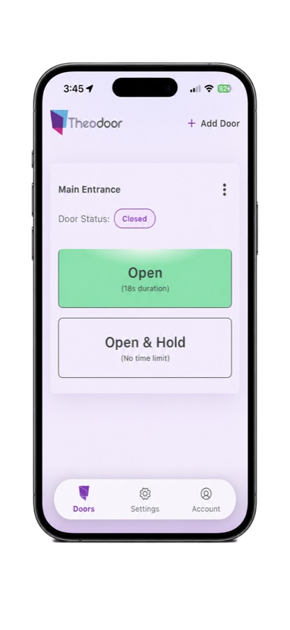 Theodoor app with Open and Open and Hold controls.
